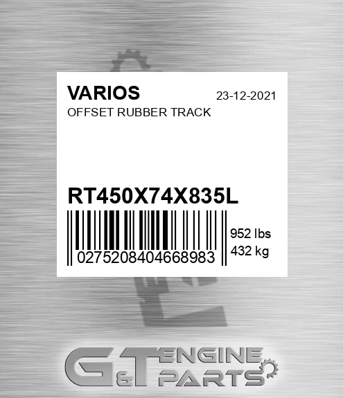 RT450X74X83,5L Offset Rubber Track for VARIOS