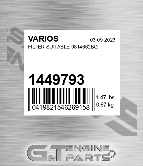 1449793 Filter Suitable 0814662bq