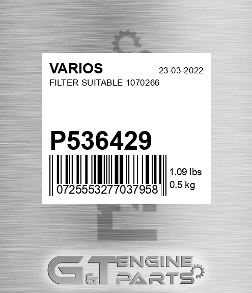 P536429 Filter Suitable 1070266 for VARIOS