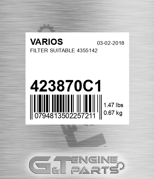 423870C1 Filter Suitable 4355142 for VARIOS