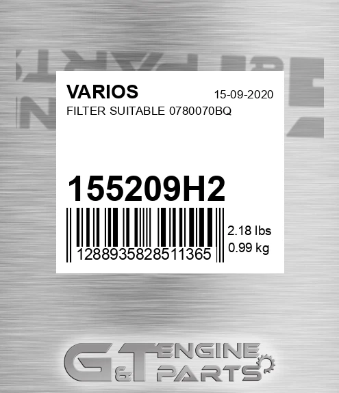 155209H2 Filter Suitable 0780070bq