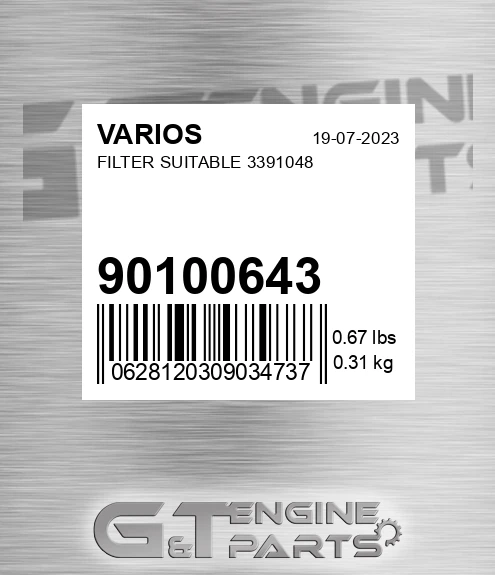901.00643 Filter Suitable 3391048 for VARIOS