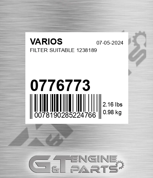 0776773 Filter Suitable 1238189 for VARIOS