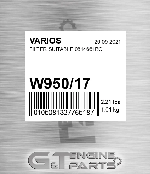 W950/17 Filter Suitable 0814661bq