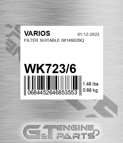 WK723/6 Filter Suitable 0814662bq