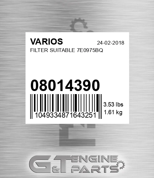 08014390 Filter Suitable 7e0975bq