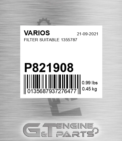 P821908 Filter Suitable 1355787 for VARIOS
