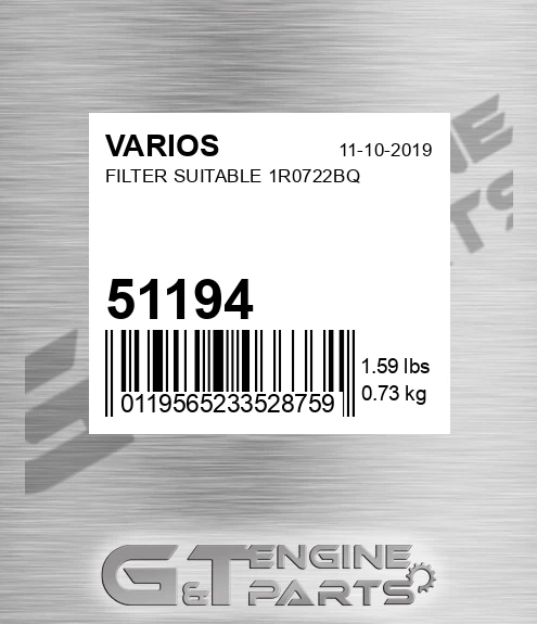 51194 Filter Suitable 1r0722bq