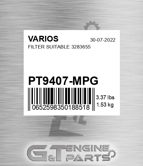 PT9407-MPG Filter Suitable 3283655 for VARIOS
