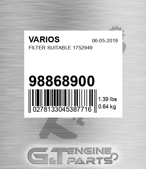 98868900 Filter Suitable 1752949