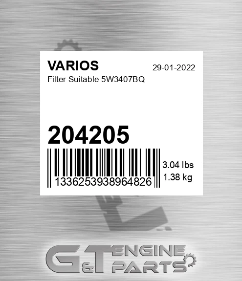 204205 Filter Suitable 5w3407bq