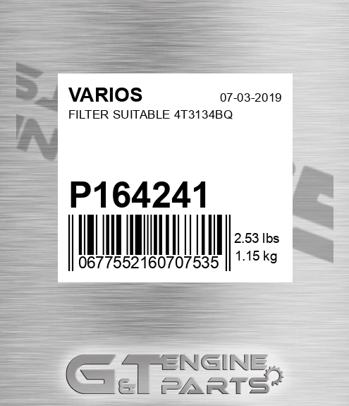 P164241 Filter Suitable 4t3134bq for VARIOS