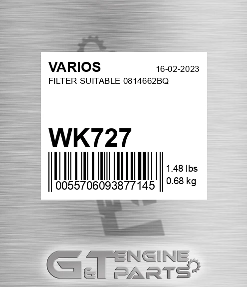 WK727 Filter Suitable 0814662bq