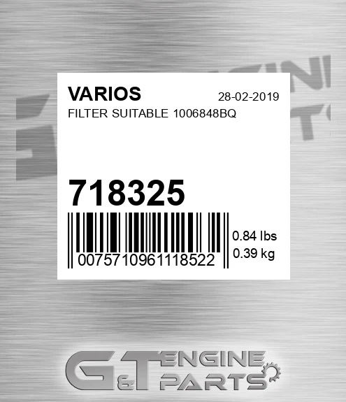 718325 Filter Suitable 1006848bq