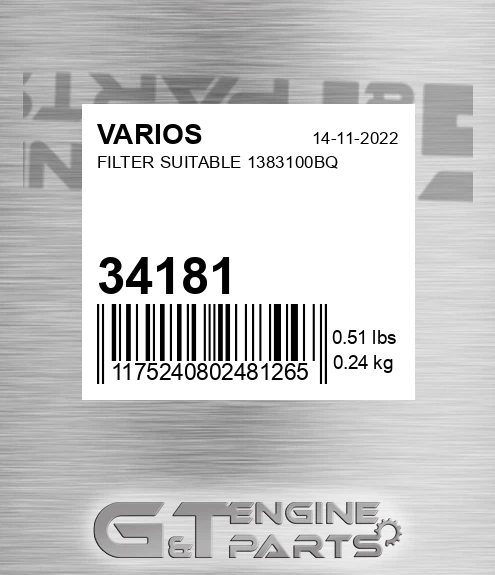 34181 VARIOS Filter Suitable 1383100bq