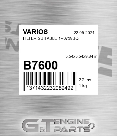 B7600 VARIOS Filter Suitable 1r0739bq