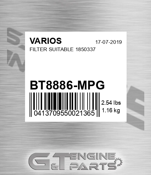 BT8886-MPG Filter Suitable 1850337