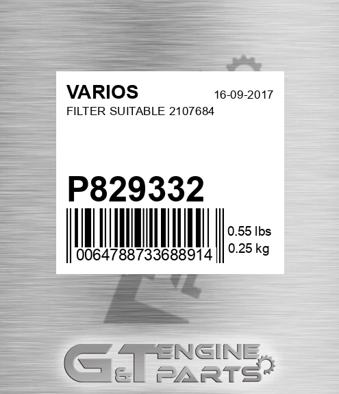 P829332 Filter Suitable 2107684 for VARIOS