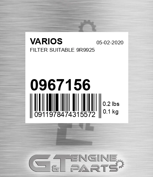 0967156 Filter Suitable 9r9925bq for VARIOS