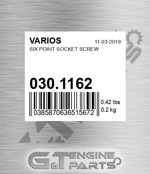030.1162 Six Point Socket Screw