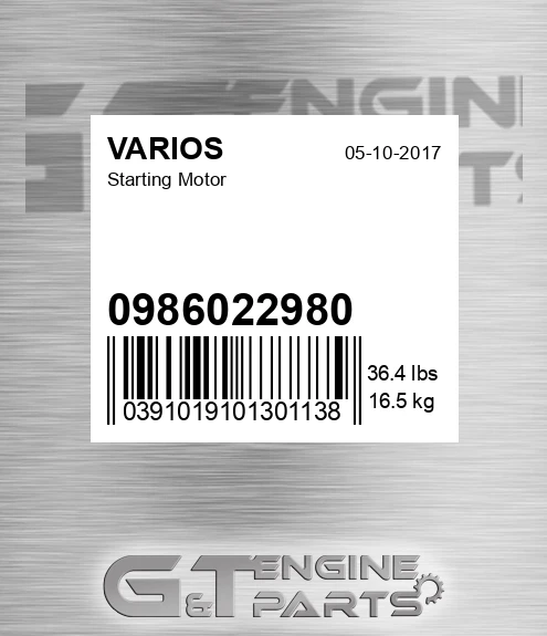 0986022980 Starting Motor for VARIOS