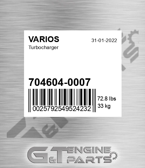 704604-0007 Turbocharger for VARIOS