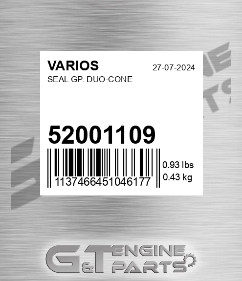 52001109 Seal Gp. Duo-cone for VARIOS