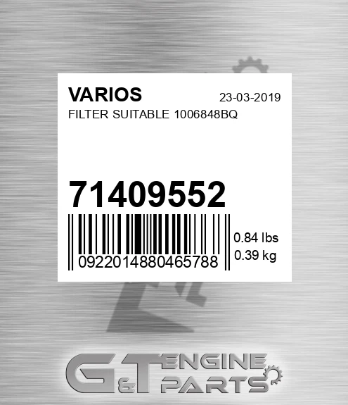 71409552 Filter Suitable 1006848bq