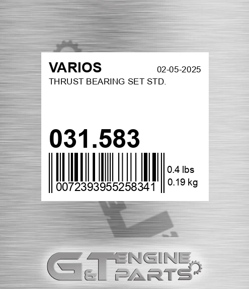 031.583 Thrust Bearing Set Std.