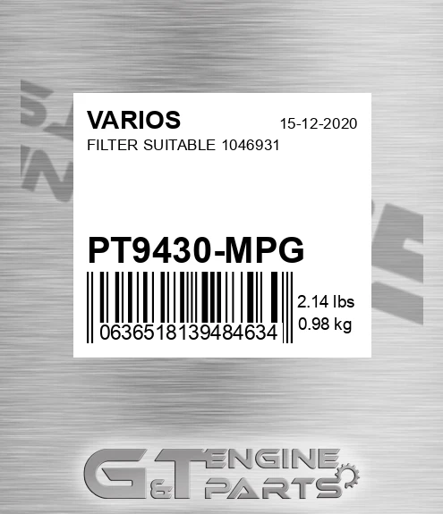 PT9430-MPG Filter Suitable 1046931 for VARIOS
