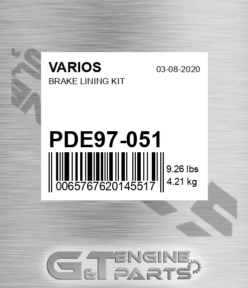 PDE97-051 Brake Lining Kit
