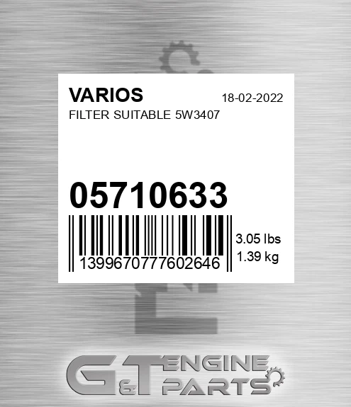 05710633 Filter Suitable 5w3407 for VARIOS