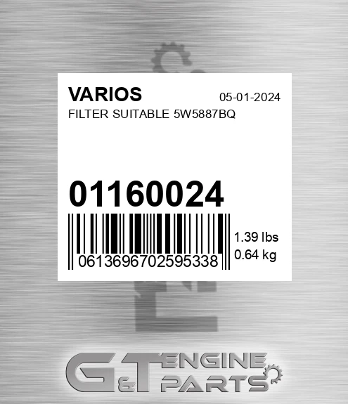01160024 Filter Suitable 5w5887bq