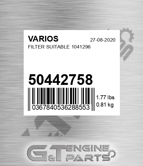 50442758 Filter Suitable 1041296