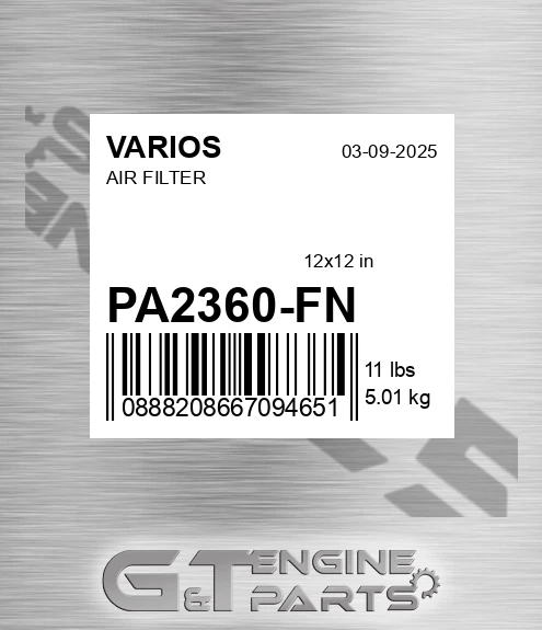 PA2360-FN Air Filter for VARIOS