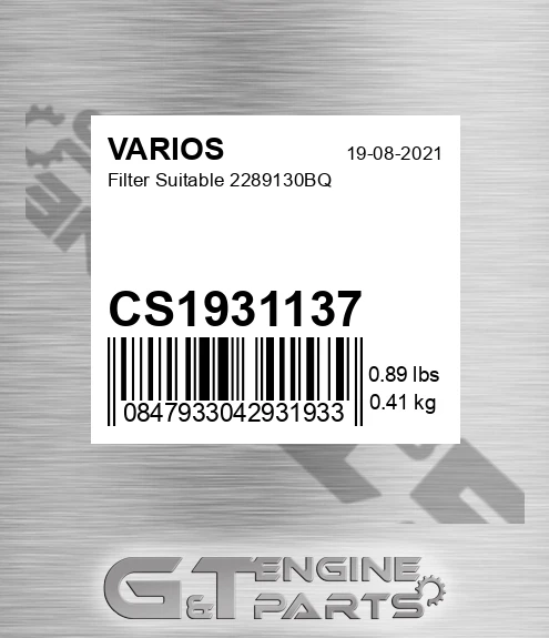 CS1931137 Filter Suitable 2289130bq