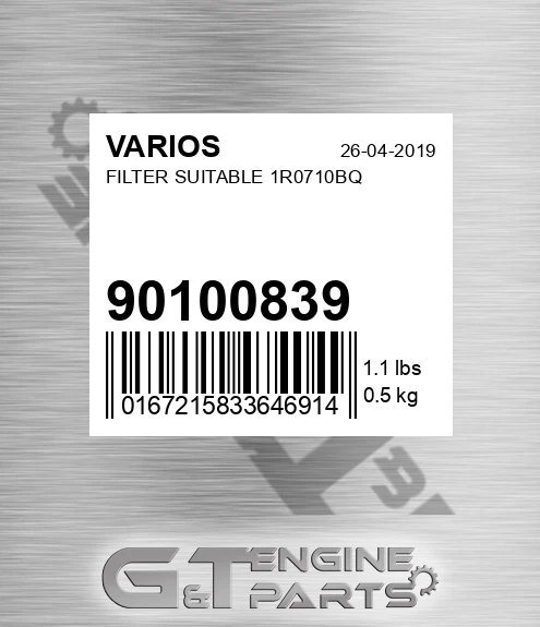 901.00839 Filter Suitable 1r0710bq for VARIOS
