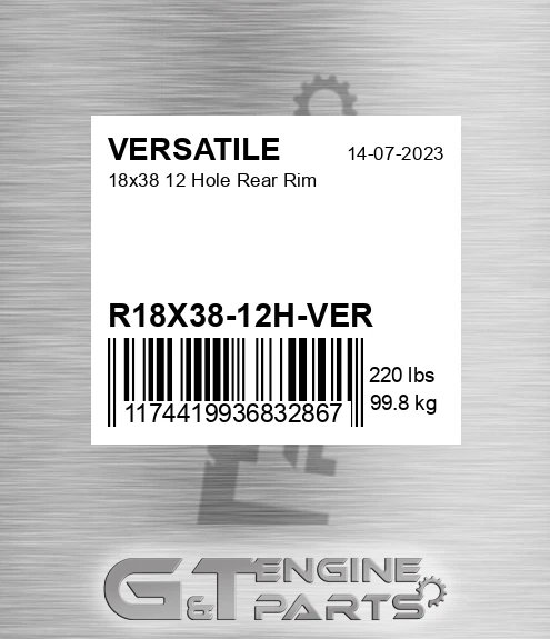 R18X38-12H-VER 18x38 12 Hole Rear Rim