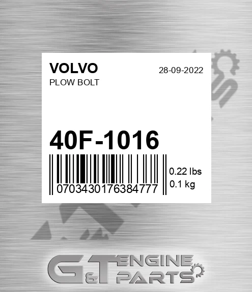 40F1016 Plow Bolt for VOLVO