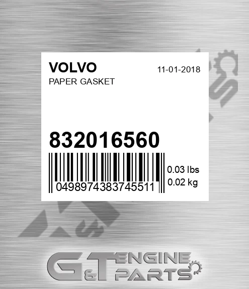 832016560 Paper Gasket for VOLVO