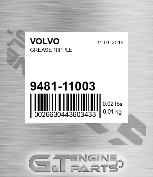 9481-11003 Grease Nipple for VOLVO