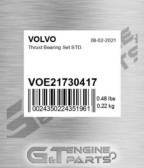 VOE21730417 Thrust Bearing Set Std. for VOLVO