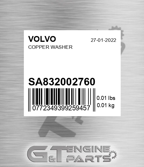 SA8320-02760 Copper Washer for VOLVO