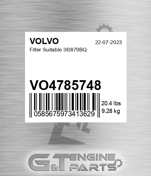 VO4785748 Filter Suitable 3i0879bq for VOLVO