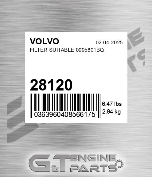 28120 VOLVO Filter Suitable 0995801bq