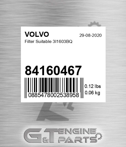 84160467 VOLVO Filter Suitable 3i1603bq