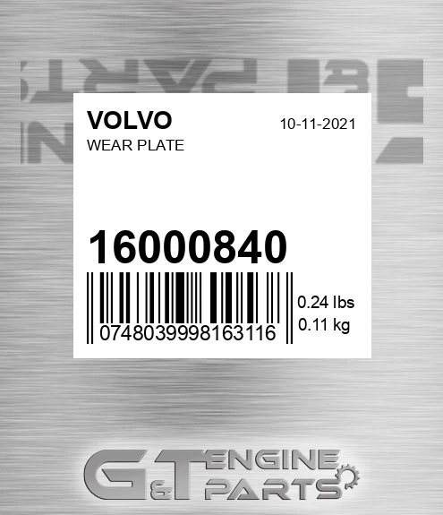 16000840 Wear Plate for VOLVO