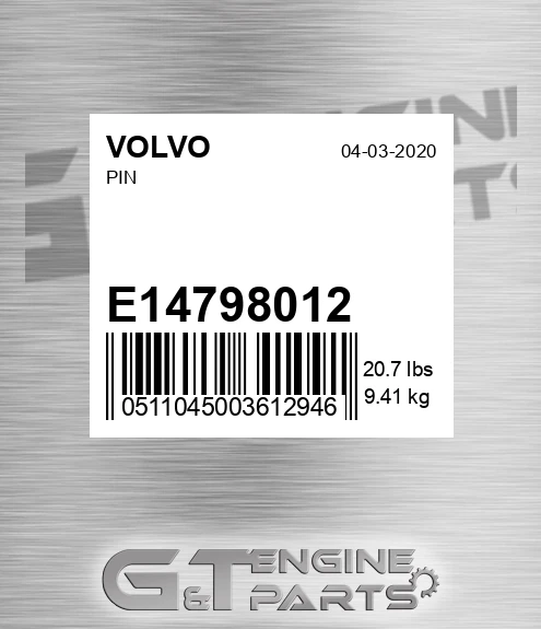 E14798012 Pin for VOLVO