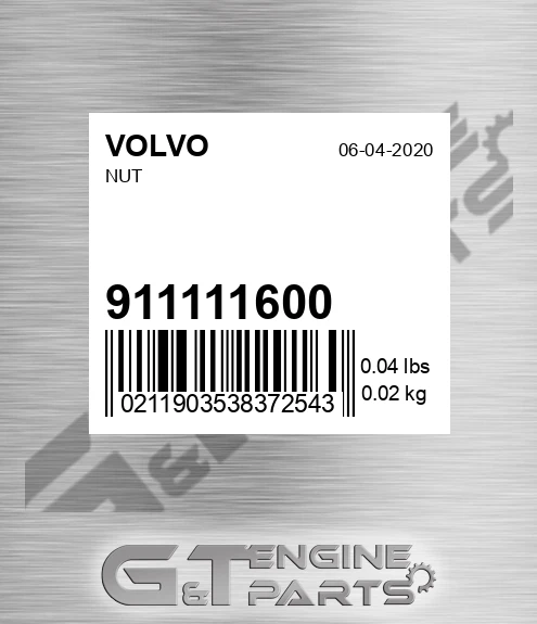 911111600 Nut for VOLVO
