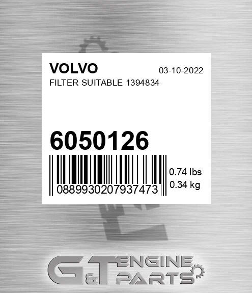 6050126 Filter Suitable 1394834 for VOLVO